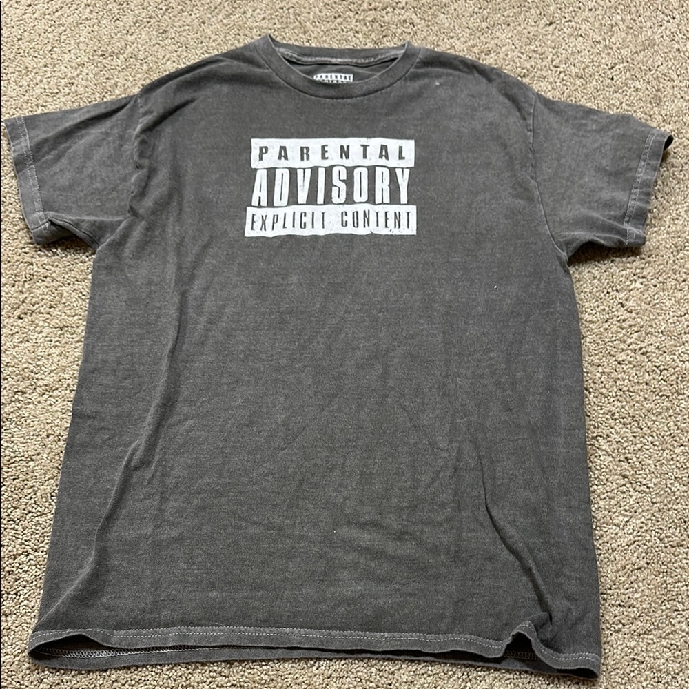 Black Short Sleeve Tee with Parental Advisory Graphic